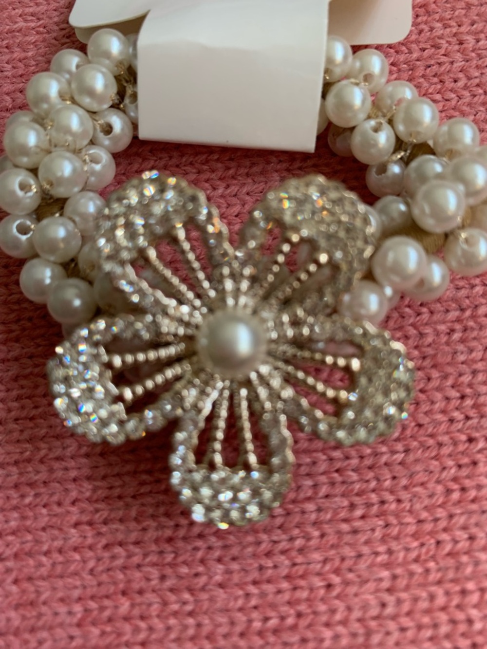 Pastels Pearl & Crystal Flower Stretch Bracelet - White & Silver